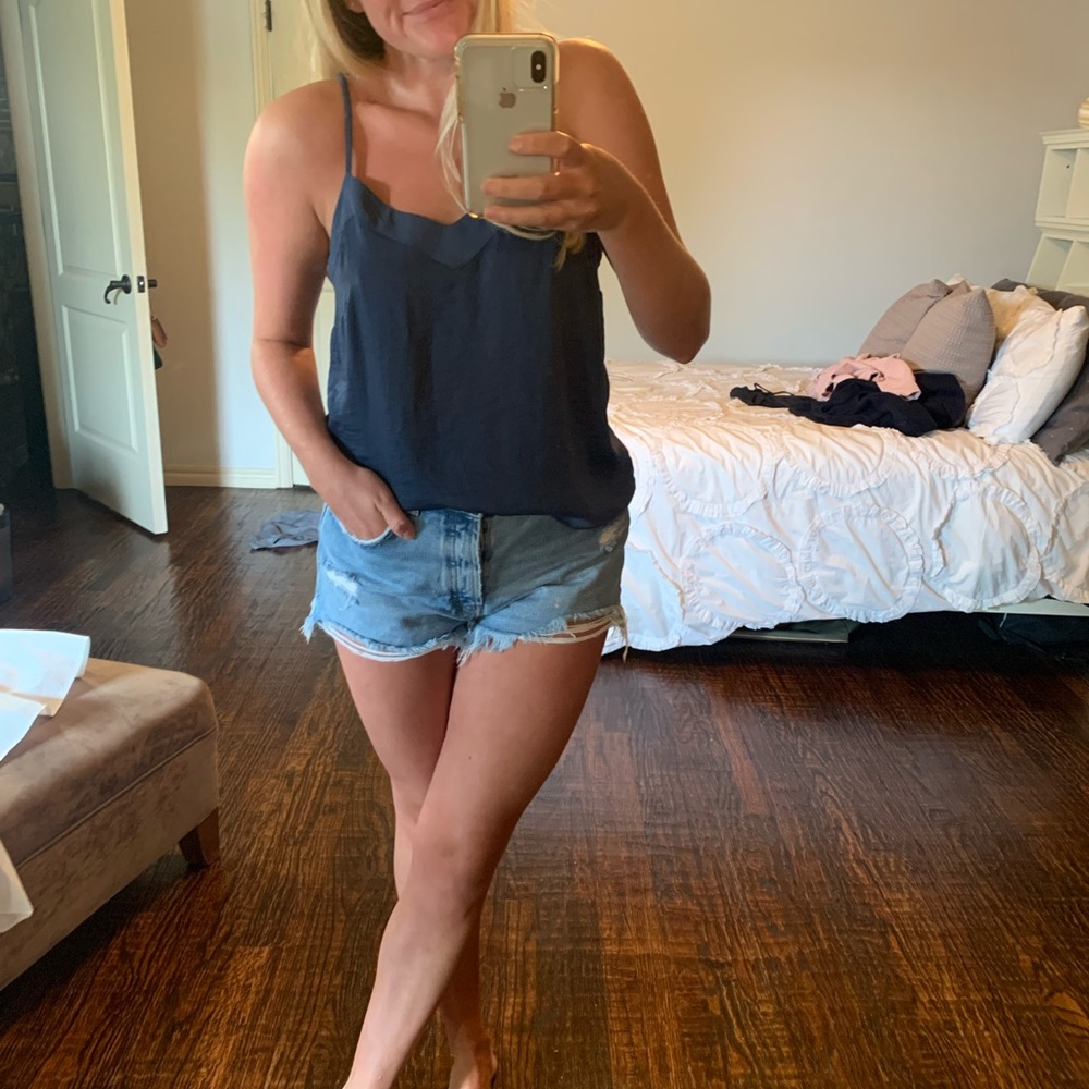 Cute navy silk blouse for summer or work!